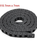 7x7mm Internal Size Black Plastic Drag Chain Cable Carrier 1M Length For CNC Machines, Rugged Nylon Build With R15 Bend Radius