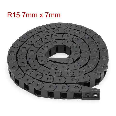 7x7mm Internal Size Black Plastic Drag Chain Cable Carrier 1M Length For CNC Machines, Rugged Nylon Build With R15 Bend Radius
