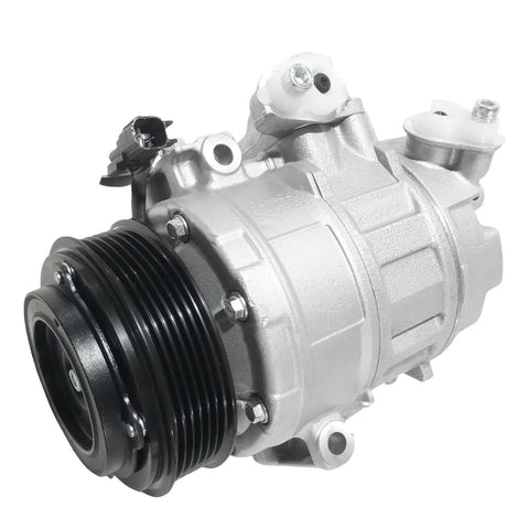Heavy Duty Air Conditioning AC Compressor No Hassle Bolt On Replacement For Ford Explorer 2011 Through 2015 showing silver metallic housing and black clutch.