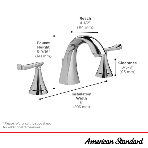 Chatfield 8-Inch Widespread 2-Handle Chrome Bathroom Faucet With All Metal Construction, No-Drip Ceramic Disc Valve dimensions diagram