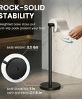 Freestanding Toilet Paper Holder Stand With Extra Heavy Weighted Base And Non Slip Mat Sleek Black Modern Bath Decor showing 2.2 lbs base.
