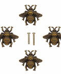 Bee Cabinet Knob Set Solid Four Pack Bumble Bee Insect Drawer Pulls Zinc Alloy Bronze Finish Single Hole Handles shown with screws