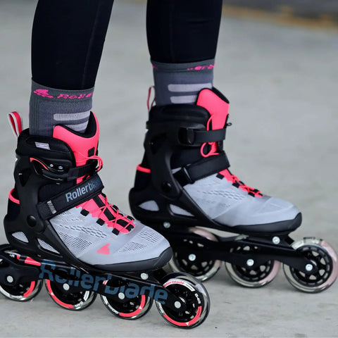 Macroblade 90 Women Inline Skates With High Cuff Support And Cushioned Breathable Padding Neutral Grey And Paradise Pink UK 8 in use