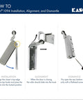 Installation and alignment guide for Kason 1094 door closer with adjustable wide hook and concealed mounting.