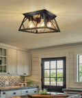 4 Light Black Dope Flush Mount Ceiling Light For Kitchen And Hallway Industrial Close To Ceiling Farmhouse Square Cage Lamp