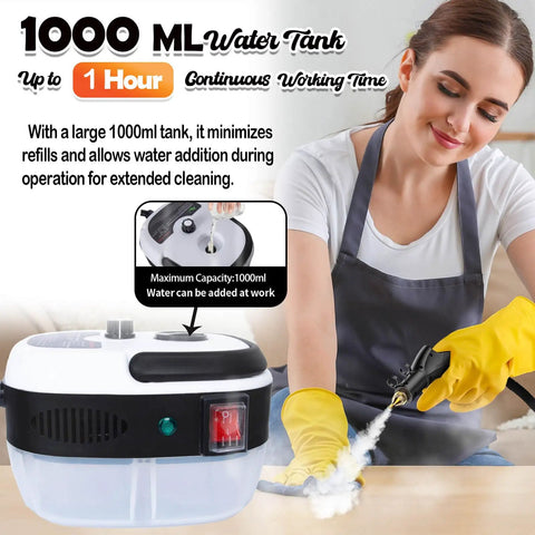 Nifty Handheld Steam Cleaner With 2500W Power And 1000ML Tank For Deep Home Cleaning showing 1000ml tank and water addition feature.