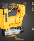 Close-up of Cordless 18GA Brad Nailer And Electric Staple Gun Two In One Wire Free Nail Tool, featuring on/off trigger and sliding magazine.