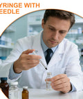 Disposable Syringe Kit With 30 Gauge Five Sixteenths Inch Needle 1 Milliliter Capacity 30 Individually Wrapped Per Pack Leak Proof Plunger Clear Unit Markings For Precise Dosing Pro Grade Lab Work, lab scientist using syringe