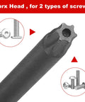 Torx Head bit showing two types of screws for 11 Piece Killer Security Torx Bit Set Tamper Proof Star Driver Bits Solid S2 Steel Magnetic Screwdriver Inserts 4 Inch Length 1/4 Inch Hex Shank T6 Through T40 Pro Grade Gear for Tight Fittings and Quick Repairs.