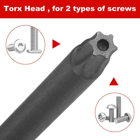 Torx Head bit showing two types of screws for 11 Piece Killer Security Torx Bit Set Tamper Proof Star Driver Bits Solid S2 Steel Magnetic Screwdriver Inserts 4 Inch Length 1/4 Inch Hex Shank T6 Through T40 Pro Grade Gear for Tight Fittings and Quick Repairs.