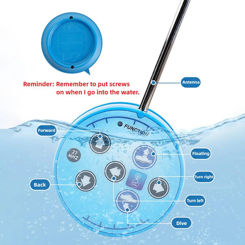 Blue waterproof remote control for Mini RC Submarine Toy With Waterproof Remote Control For Kids Dive Underwater And Surface 360