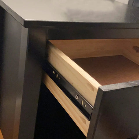 Built Tough 5 Pairs 10 Inch Full Extension Drawer Slides With Ball Bearing Side Mount Rails Includes Mounting Screws Heavy Duty Steel Glides For Cabinets And Furniture Up To 110 Lb Load Capacity installed on wooden drawer