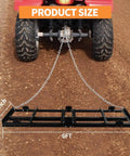 Beefy 6Ft Drag Harrow for ATV UTV Tractor with heavy chain, black steel frame, shown on dirt surface, 20 inch height.