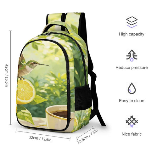 Tropical Hummingbird Lemon Coffee Print Unisex Backpack With Large Capacity, Durable Polyester, Breathable Everyday Carry For School