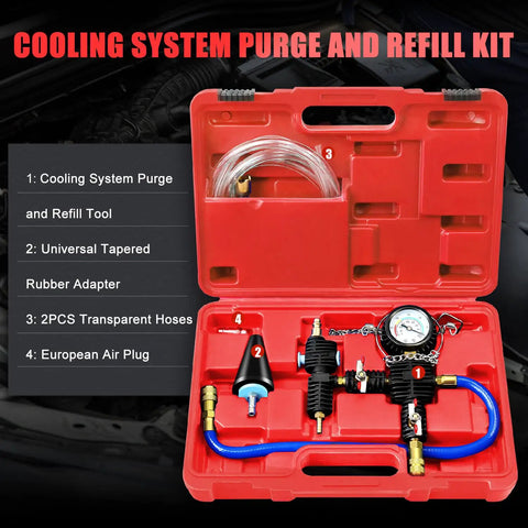 Cooling System Vacuum Purge Kit For Cars Trucks And SUVs Universal Pneumatic Coolant Refilling Tool Set with hose in red case