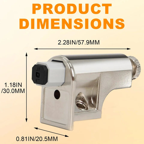 Product dimensions of Twenty Five Pack Soft Close Cabinet Door Dampers in polished nickel finish, measuring 2.28in x 1.18in x 0.81in.