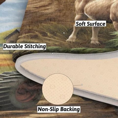 Close-up of Non Slip Bathroom Rug Mat showing durable stitching, soft surface, and non-slip backing with farm scene design.