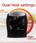 Compact Personal Space Heater With ESave Energy Saving Function, Three Heat Settings, Adjustable Thermostat