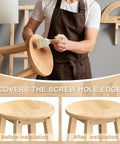 Man using Flat Head Wood Plugs 1 Inch Set With 50 Pieces Wooden Button Screw Plugs For Diy Furniture Tables And Chairs Screw Hole Covers Unfinished Wood You Can Paint Or Stain on chair.