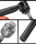 Front Inner And Outer Tie Rod End Kit For Chevy Tahoe Suburban Silverado Avalanche GMC Sierra Yukon Escalade 2007 To 2014 Beefs Up Steering Fixes Uneven Tire Wear Drives Smoother detail of black steel tie rod ends with boot and threaded stud