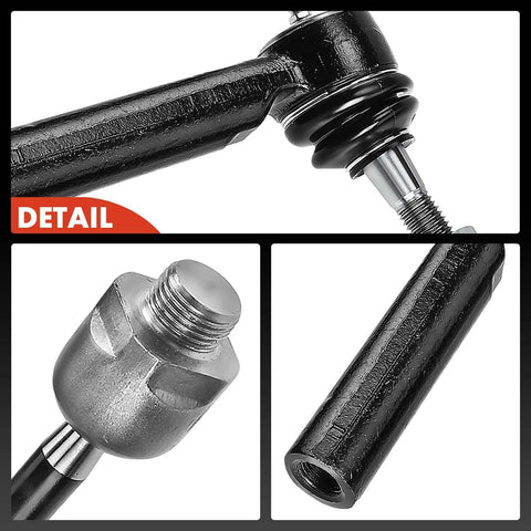 Front Inner And Outer Tie Rod End Kit For Chevy Tahoe Suburban Silverado Avalanche GMC Sierra Yukon Escalade 2007 To 2014 Beefs Up Steering Fixes Uneven Tire Wear Drives Smoother detail of black steel tie rod ends with boot and threaded stud