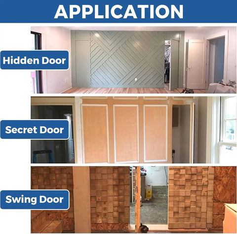 Application examples of Heavy Duty Pivot Hinge For Secret Doors And Hidden Bookcase Doors in various door types