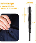 Oversize Tactical Police Pocket Cuff Key With Black Finish clipped to a pocket, showing dimensions and portable design.