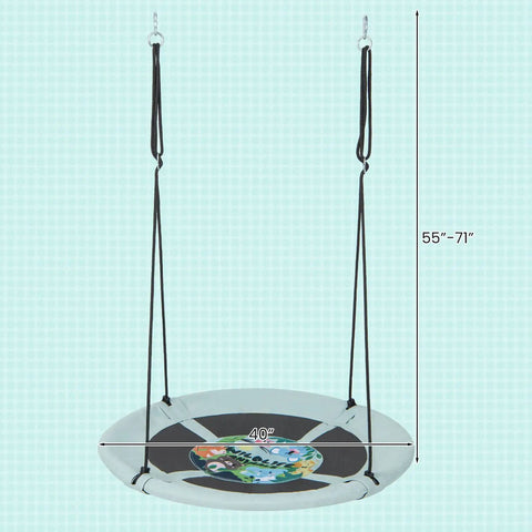 40 Inch Saucer Tree Swing For Kids With Carabiners, Adjustable Hanging Ropes From 55 To 71 Inches, 600D Oxford Cloth Seat