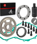 Flywheel Puller And Starter Clutch Kit With 72T One Way Bearing Idler Gear And Gasket For Polaris Predator And Outlaw 500 2003 To 2007 Replacement Parts 3088048 3088049 3089451 featuring components like gear and bolts