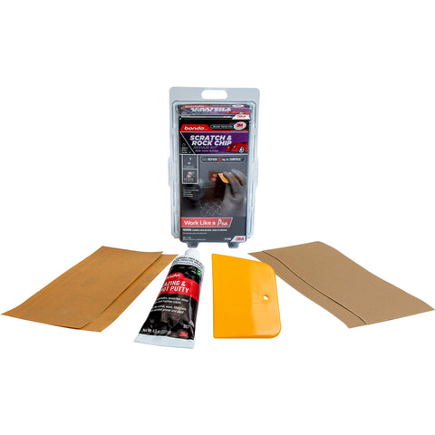 Scratch And Rock Chip Repair Kit For Cars With Paintable Finish Permanent Non Shrinking Repair In Under An Hour Includes Glazing Putty Spreader And 3M Sandpaper displayed