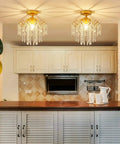 Small Crystal Ceiling Light Fixture Semi Flush Mount Chandelier For Dining Room Hallway Bedroom Bathroom Kitchen Gold Finish