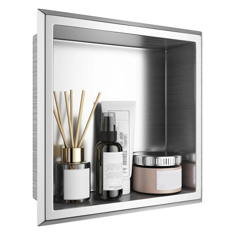 Stainless Steel Shower Niche 12x12 In Recessed Shelf Brushed Nickel Finish Waterproof Wall Storage Niche No Tile Needed Easy Install For Bathrooms In Wet Areas