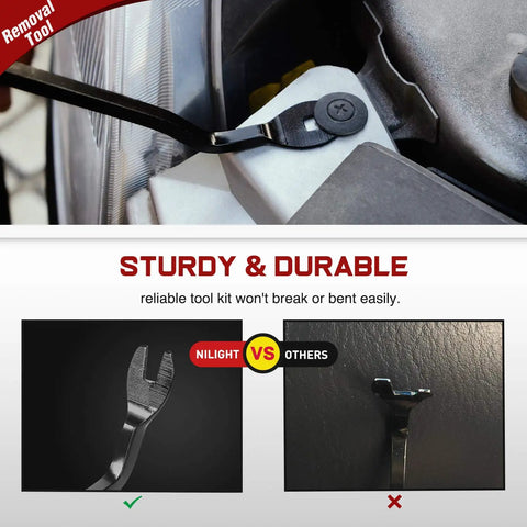 Bonus fastener remover from Nylon Bumper Rivet Clips Set, shown in use and comparison, durable tool in auto trim repair kit.