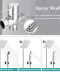 Built To Last High Pressure All Metal Rain Shower Head With Handheld Combo spray settings display, featuring 3 spray modes.