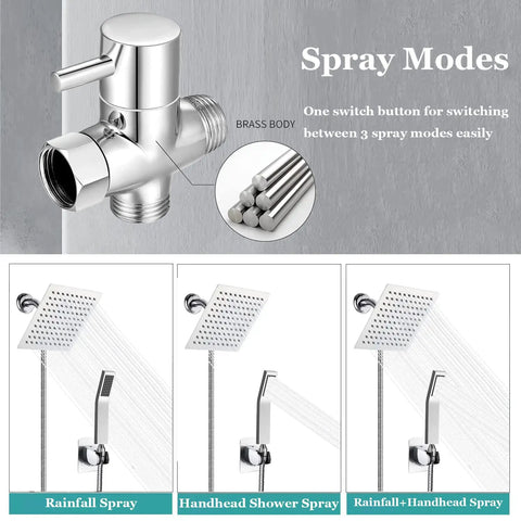 Matte Black Rain Shower Head With Handheld Spray Kit 6 Inch Rainfall Showerhead 78 Inch Hose spray modes and brass fittings