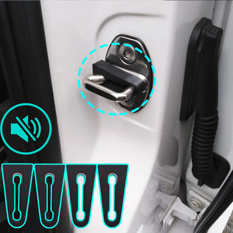 Premium Door Lock Sound Deadener Damper Kit With Hella Quiet Soundproof Buffer Pads crafted from black TPE for Volkswagen hinges.