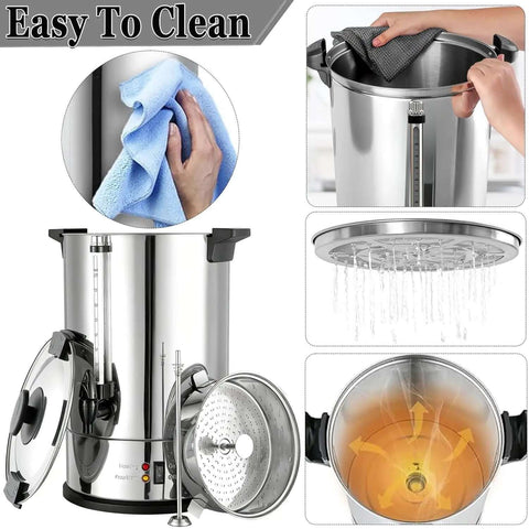 Commercial Coffee Urn for Big Batch 100 Cup Coffee Maker Stainless Steel 15L Large Capacity Hot Water Dispenser cleaning features