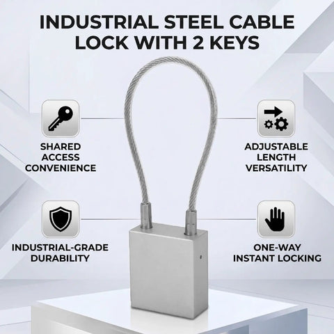 Industrial Lockout Tagout Padlock 85mm Aluminum Body With PVC Coated Steel Cable for equipment shutdown, includes 2 keys.