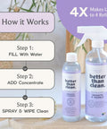 Plant Based Natural Stone Cleaner Starter Pack For Marble And Granite Countertops Showers Floors And More Fragrance Free Kid And Pet Friendly Safe For Sensitive Skin, showing how to use with spray bottle and concentrate.
