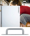 Person using 2 Pack Barn Door Handles Set in Stainless Steel on white cabinet, showing sliding door pull handles with mounting plates, 160mm, Silver
