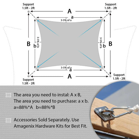 Installation guide for 12x12 Foot Sun Shade Sail Rectangle Light Grey UV Blocking Outdoor Canopy with hardware tip