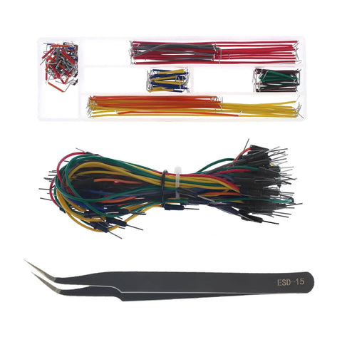 Over 800 Pieces DIY Electronics Kit with jump wires, resistor pack, and tweezers for soldering practice and DIY projects