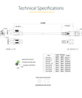 Technical specifications of 10 Ft Computer Power Cord NEMA 5-15P To C13 For Home Office Desktop Setup Printers PC Monitors 18 AWG 125V 10A Black Replacement Cable UL Listed Durable Fully Molded Strain Relief, including dimensions and material details.