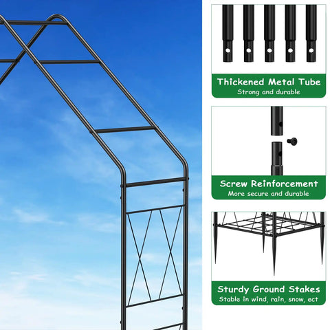 Metal Garden Arch Trellis For Climbing Plants Outdoor 8.2 Ft Tall Arbor With Planter Boxes Ideal For Weddings Ceremony Decor