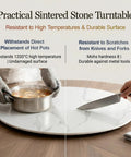 Must-Have 360 Degree Marble Lazy Susan For Tabletop with high temperature and scratch resistance, showing cooking pot and knife