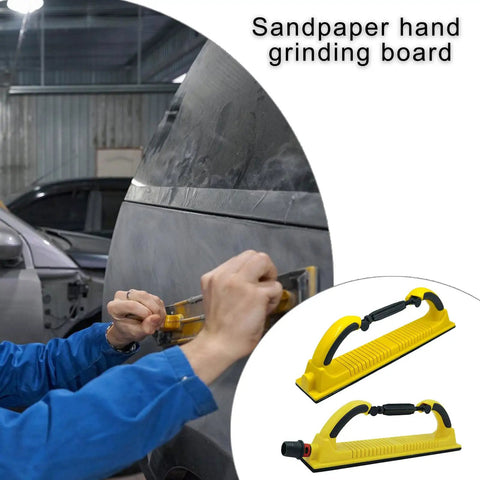 Heavy Duty Flexible Hand Sanding Board For Car Waxing And Surfaces Grinding With Large Space To Hold Sandpaper Sheets in use on a vehicle.
