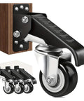 Heavy Duty 2.5 Inch Retractable Caster Wheels Set Of Four Side Mount Stepdown Rollers attached to wooden surface.