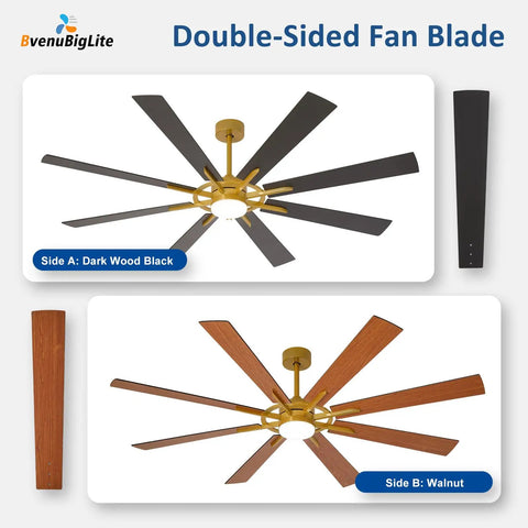 Monster 72 Inch Ceiling Fan With Lights 8 Dual Finish Blades In Black And Walnut Remote And App Control