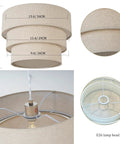 Three Tier Linen Drum Lampshade For E26 Ceiling Pendant Light Modern Hanging Lamp Fixture with beige fabric and E26 holder