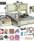 USB 4 Axis CNC Router Kit 6090 Pro Grade With Mach3 Control featuring 2.2KW water cooled spindle, ER20 chuck, controllers and accessories.